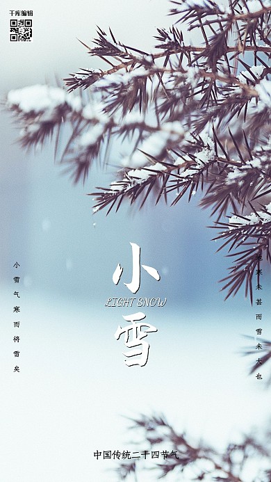 二十四节气小雪白色小清新海报