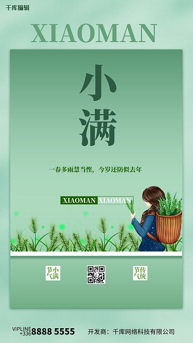 小满小麦绿色创意海报