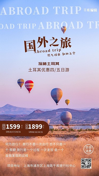 旅游热气球褐色写实海报