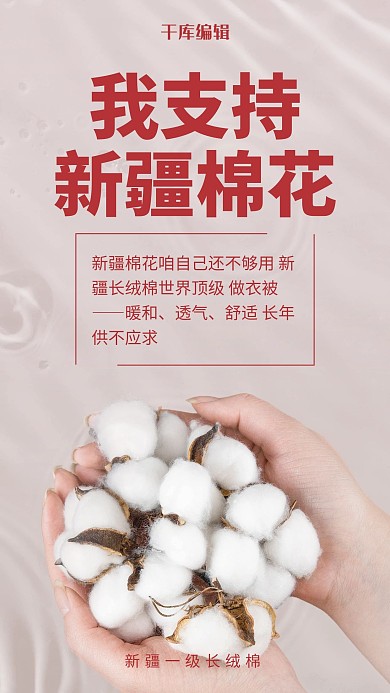 新疆棉花棉花灰色简约风海报