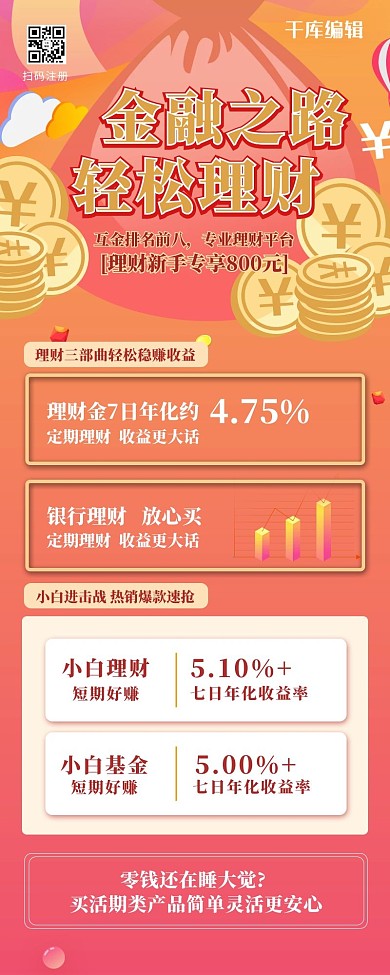 金融产品金币黄色营销长图