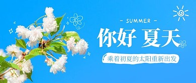 你好夏天植物蓝色简约公众号首图