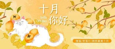 十月你好秋天橙黄色手绘风公众号封面