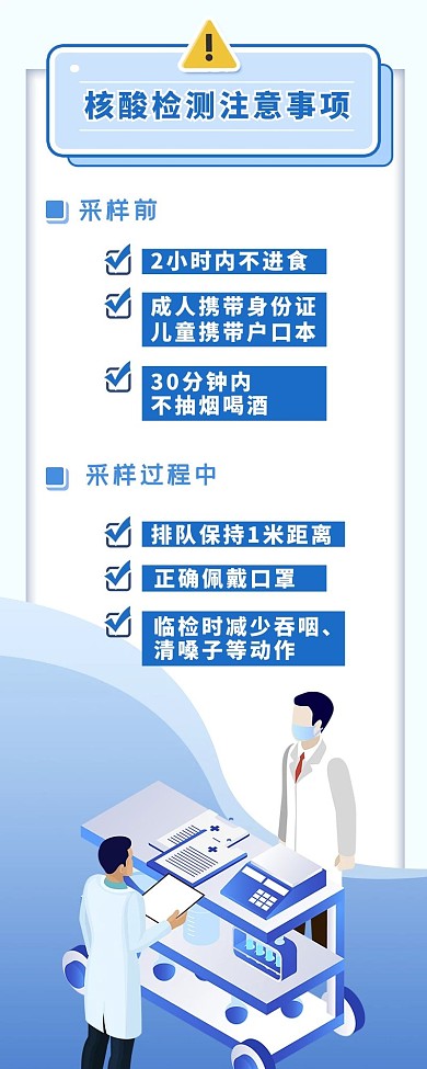 核酸检测检测前注意事项蓝白色系简约风营销长图