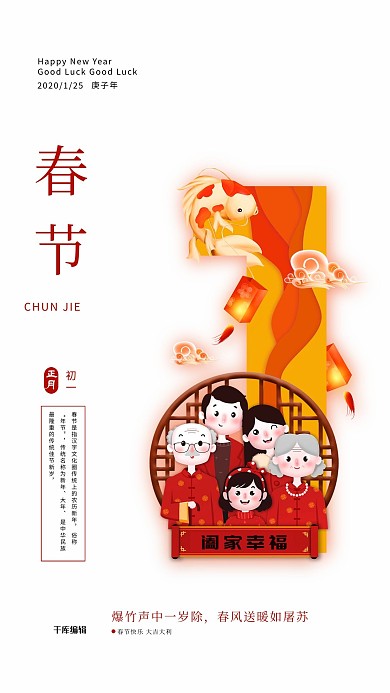 鼠年习俗简约2020新年春节海报