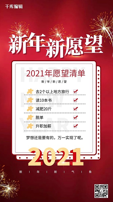 愿望清单2021红色创意海报