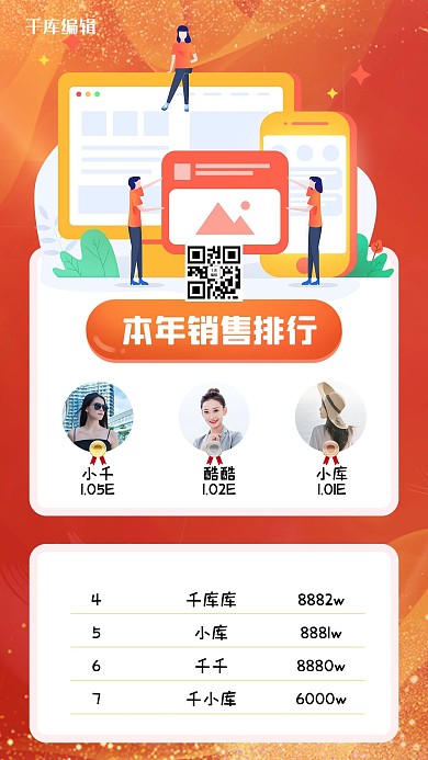 销售冠军排行榜金粉橙色简约海报
