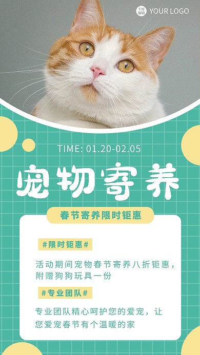 宠物寄养宠物绿色清新海报