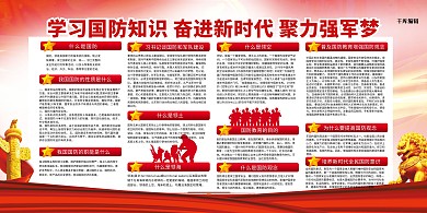 国防知识强军目标红色简约部队展板