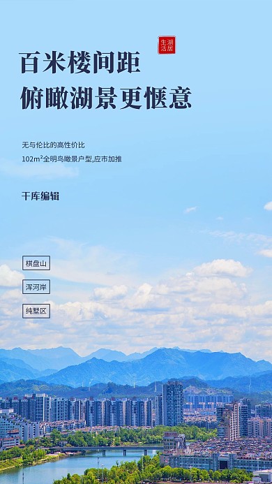 城市风光瞰景户型蓝色简约摄影图海报
