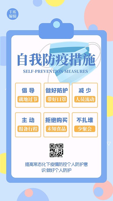 自我防护须知几何蓝色扁平海报