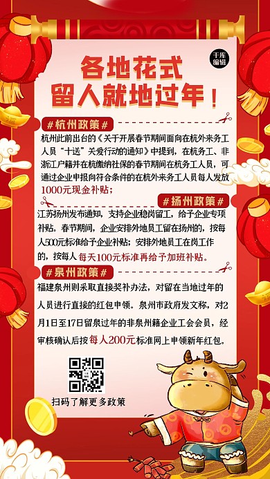 花式留人就地过年牛红色创意海报