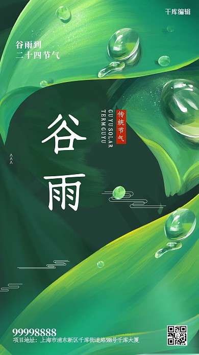 谷雨叶子 水珠绿色清新海报