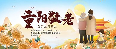 重阳节菊花老人褐色手绘公众号封面配图