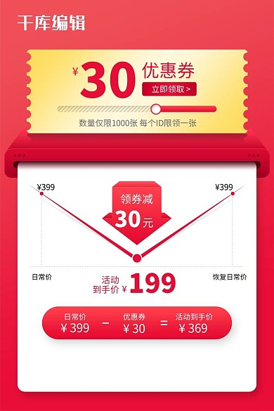 双十一价格曲线领红包红色简约电商主图