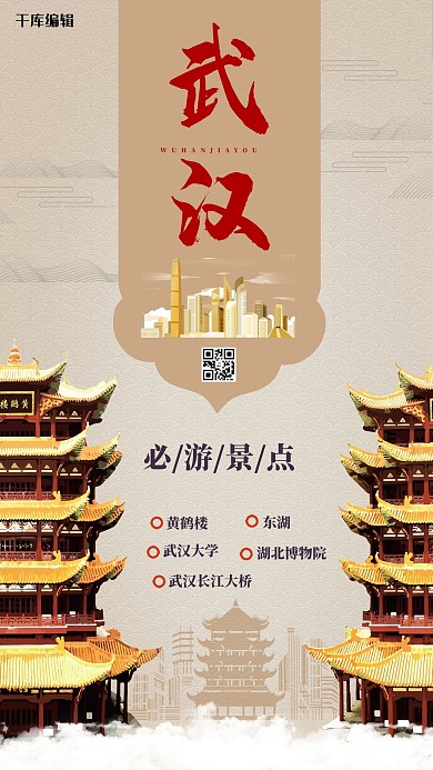 西安城市黄鹤楼黄色中国风海报