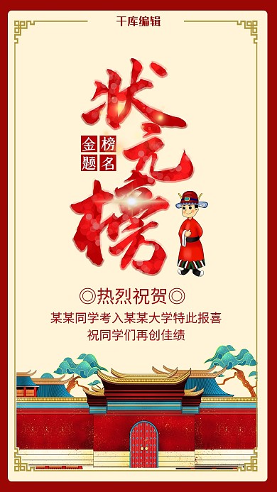 金榜提名状元榜高考喜报创意合成海报