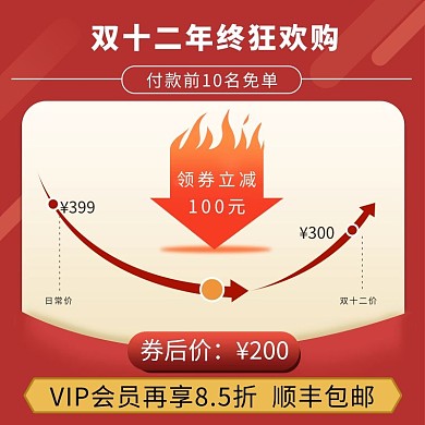双十二年终盛典红色价格曲线电商主图