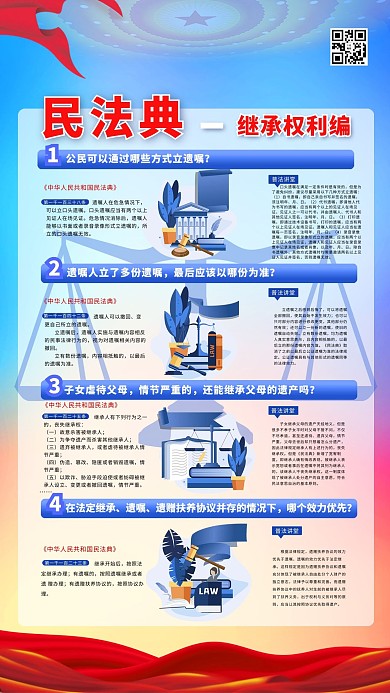 民法典实施蓝色简约海报