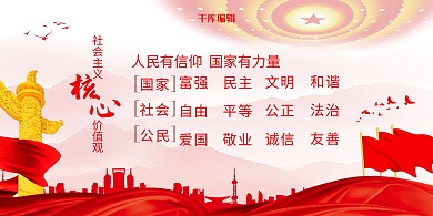 红色剪影风社会主义核心价值观展板