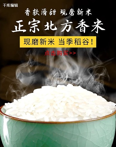 北方大米米饭主食电商竖版海报