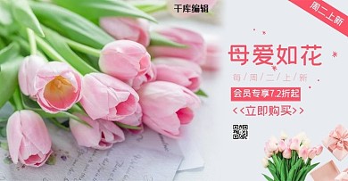 鲜花促销郁金香粉色简约banner