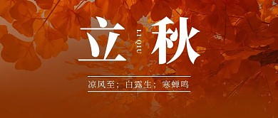 立秋银杏叶橘红色简约风公众号首图