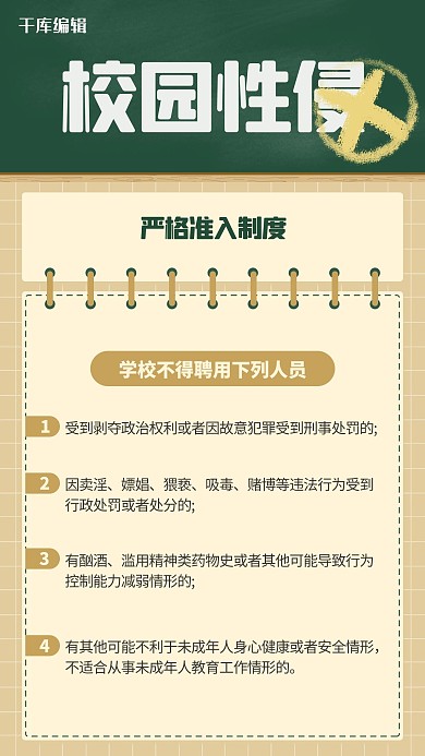 校园性侵严格准入制度绿色简约手机海报