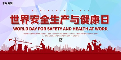 安全生产健康日红色简约展板