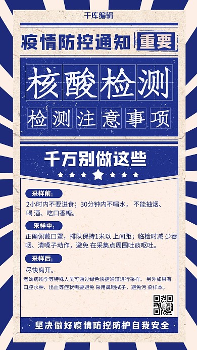 核酸检测科普大字报蓝色复古海报
