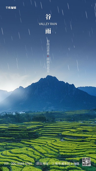 谷雨梯田绿色写实海报