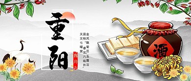 重阳节菊花酒白色中国风菊花公众号封面