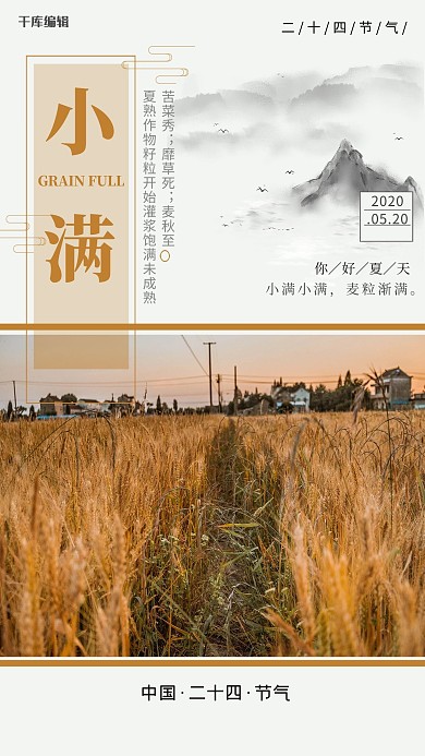 小满小麦橙色简约海报