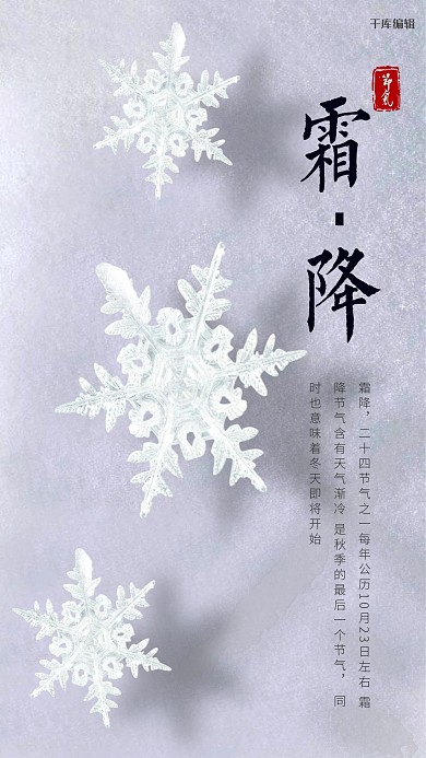 简约大气霜降白色冰霜宣传海报