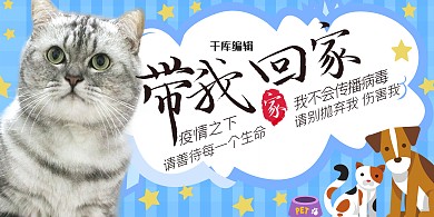 善待生命善待动物宠物动物蓝色系简约展板