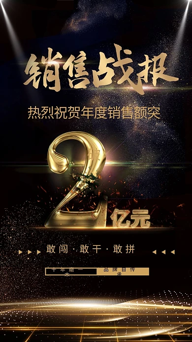 千库编辑原创元素销售喜报光效黑色烫金风海报