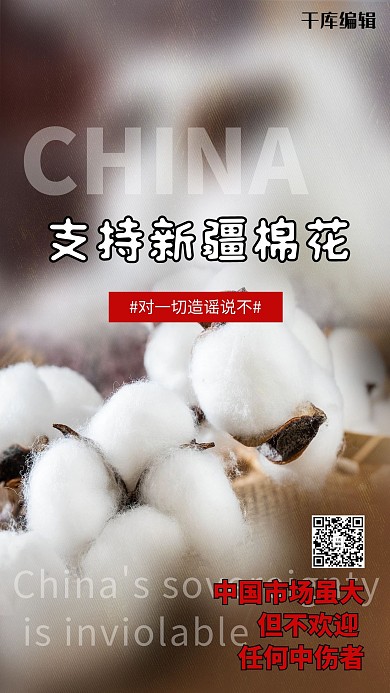 支持新疆棉花白色简约海报