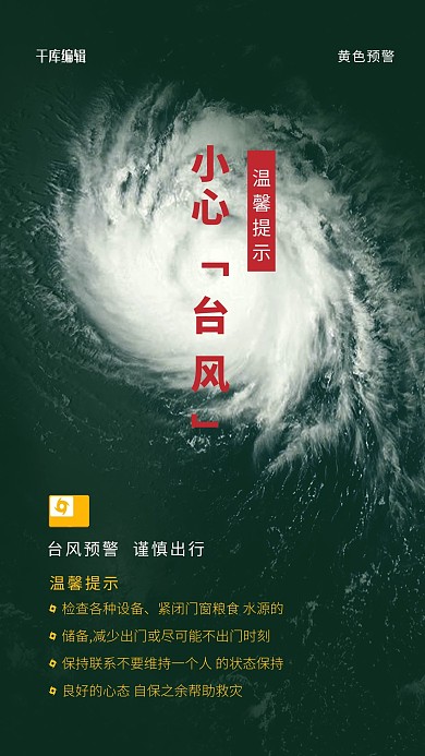 自然灾害台风大风大气天气灾难黄色预警海报