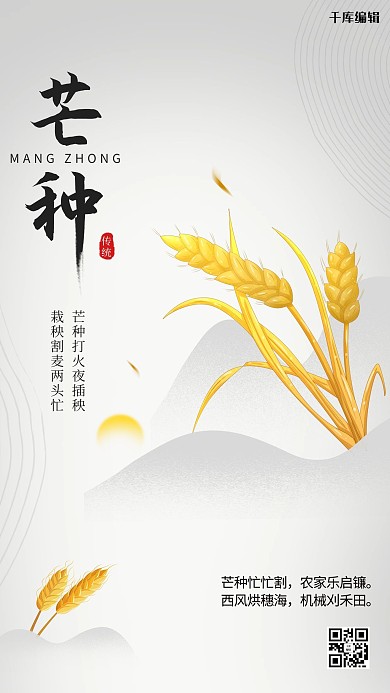 芒种二十四节气灰色简约海报