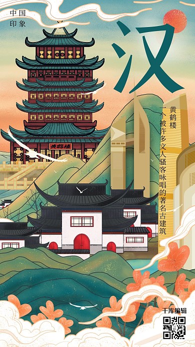 创意古风城市建筑武汉城市说海报