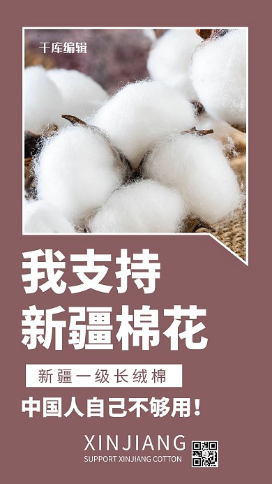 新疆棉花棉花暗红色简约风海报