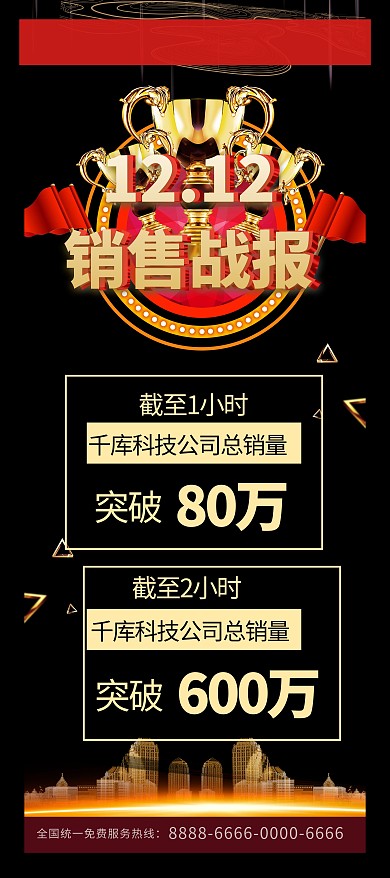 创意黑色大气销售战报展架