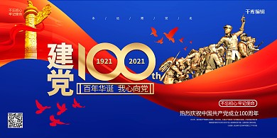 建党100周年不忘初心辉煌百年蓝色系展板