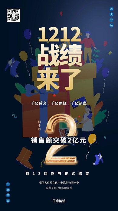 双十二双12战绩深色系简约海报