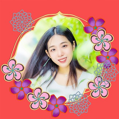 新年花朵剪纸边框