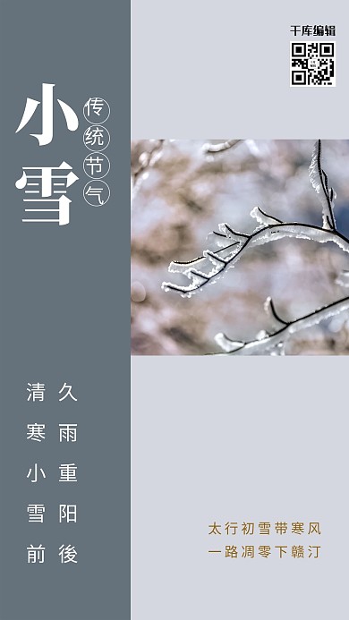 小雪节气树枝灰色灰色海报