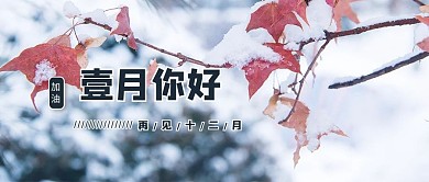 一月你好枫叶蓝色简约公众号封面首图