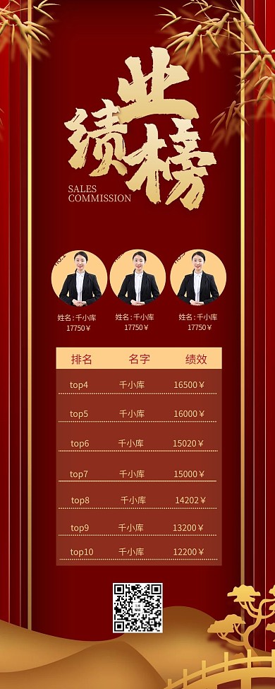 业绩榜线条红色金色大气长图