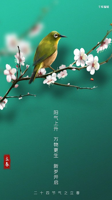 立春青色花鸟中式简约海报