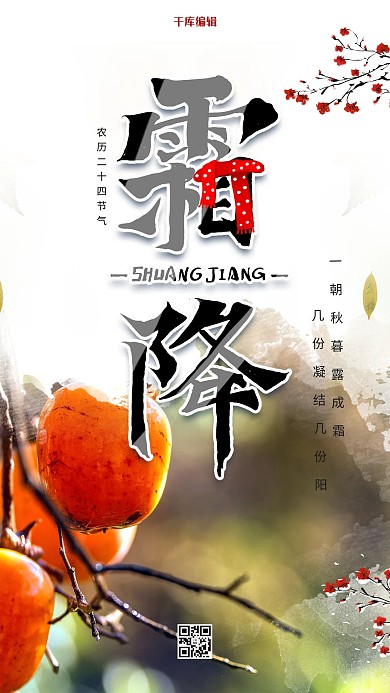 霜降节气柿子白色中国风海报